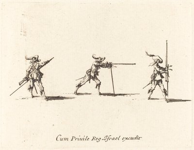 Inta skjutpositionen med musköten av Jacques Callot