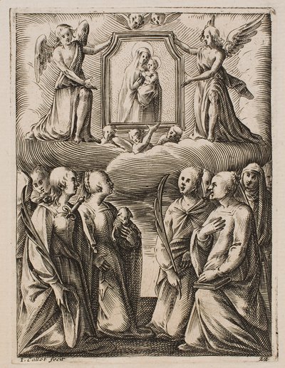 Jungfrun och barnet tillbeds, ur serien ”Bilder från Rom” av Jacques Callot