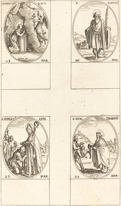 Bebådelsen; St. Castulus; St Rupert; S:t Gontran av Jacques Callot