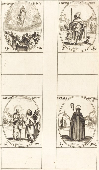 The Assumption, St. Roch, Salvator Mundi, St. Clare of Monte Falco. av Jacques Callot
