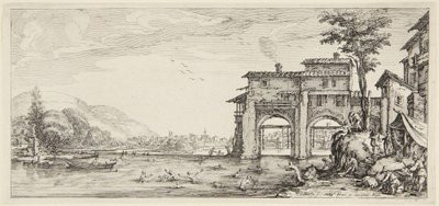 Badande, ur serien "Paysages gravées pour Jean de Médicis, Paysages dessinés à Florence" (Landskap för Giovanni de Medici eller landskap utformade i Florens) av Jacques Callot