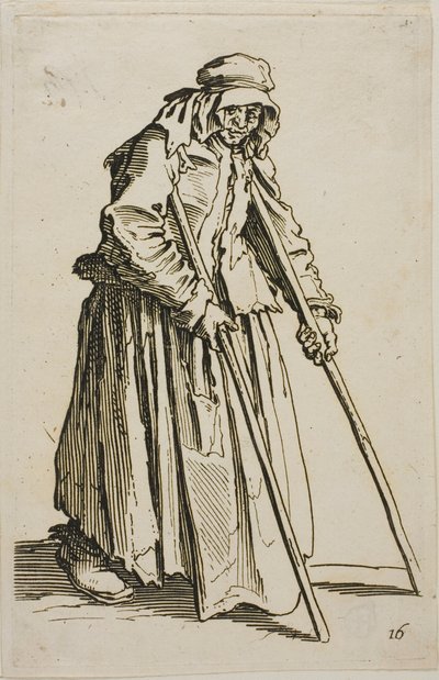 Tiggaren på kryckor och hans tiggarplånbok, plansch tio från The Beggars av Jacques Callot