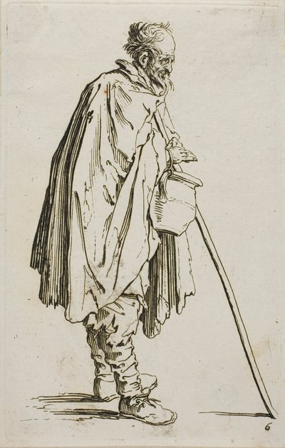 The Beggar with a Footwarmer, tallrik sex från The Beggars av Jacques Callot