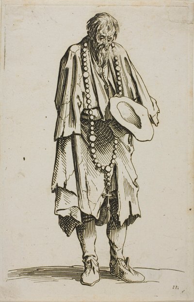 Tiggaren med en rosenkrans, tallrik elva från The Beggars av Jacques Callot