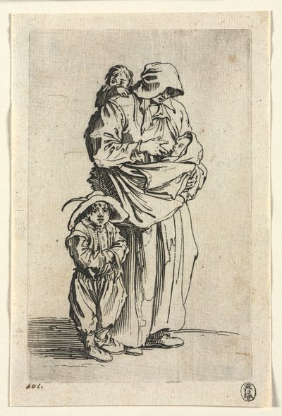 Tiggarna: En mamma och hennes tre barn, ca. 1623. av Jacques Callot