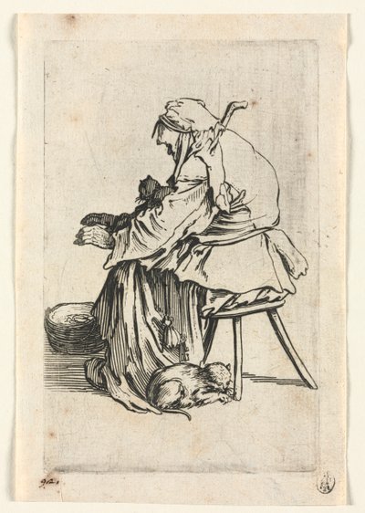 Tiggarna: Gammal kvinna och katter, ca. 1623. av Jacques Callot