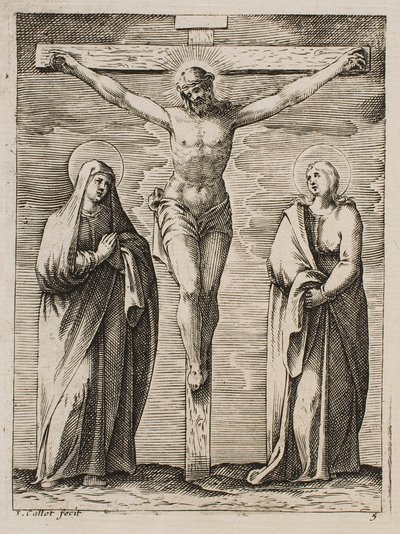 Jungfru Maria och Sankt Johannes vid korsets fot, ur serien ”Bilder från Rom” av Jacques Callot
