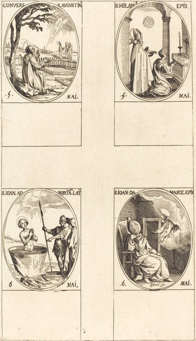 Omvändelsen av Saint Augustine; Saint Hilary; Sankt Johannes framför den latinska portalen; Sankt Johannes av Damaskus av Jacques Callot