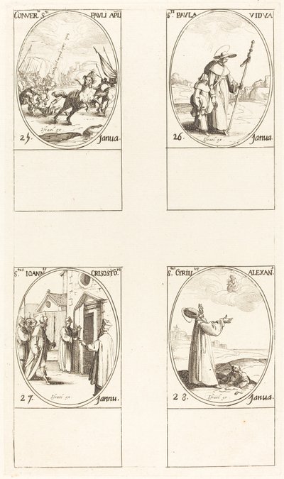 Sauls omvändelse; Sankte Pär; St John Chrysostomus; St Cyril av Alexandria av Jacques Callot