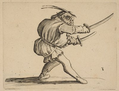 The Duelliste aux Deux Sabres Duelisten med två sabre, från Varie Figure Gobbi, s..., 1616-22. av Jacques Callot