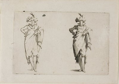 The Gentleman sett framifrån, med sin högra hand på höften, från The Caprices av Jacques Callot