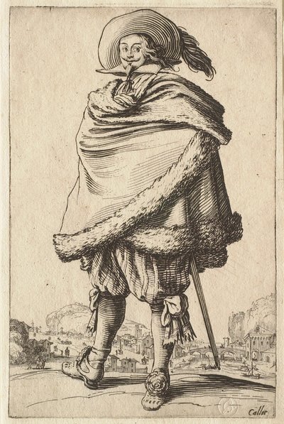Herren insvept i sin pälsbrämade rock av Jacques Callot
