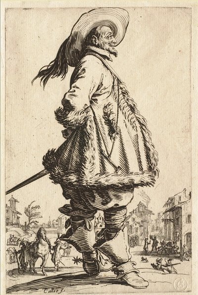 Gentlemannen i den pälsbrämade rocken med händerna bakom ryggen av Jacques Callot
