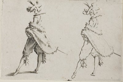 The Gentleman with a Coat, poserar med händerna på höfterna, från The Caprices av Jacques Callot