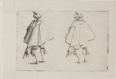 The Gentleman with a Large Coat, sett bakifrån, från The Caprices av Jacques Callot