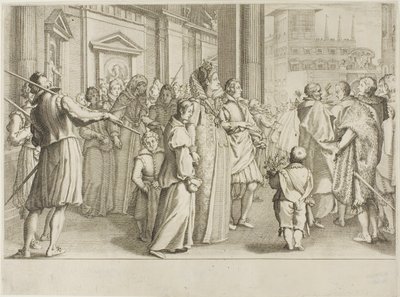 Storhertiginnan Christine av Lorraine eskorterar till kyrkans ungdomar som hon tar under sitt beskydd av Jacques Callot