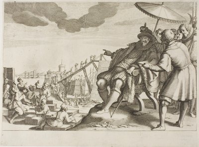 Storhertigen befäster Livornos hamn, från Life of Ferdinando I de’ Medici av Jacques Callot