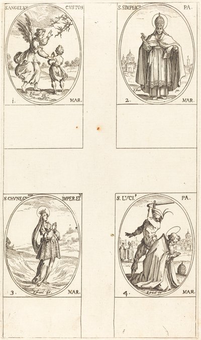 Skyddsängeln; St Simplici; St Cunegundes; St Luci av Jacques Callot