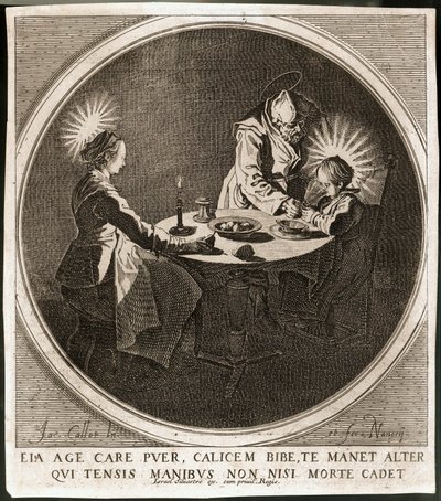 Den heliga familjen till bords ... (gravyr) av Jacques Callot