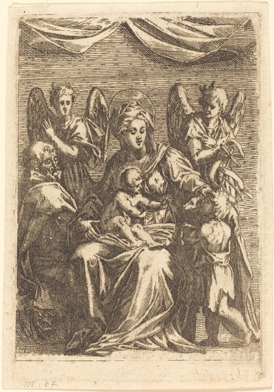 Den heliga familjen med två änglar av Jacques Callot