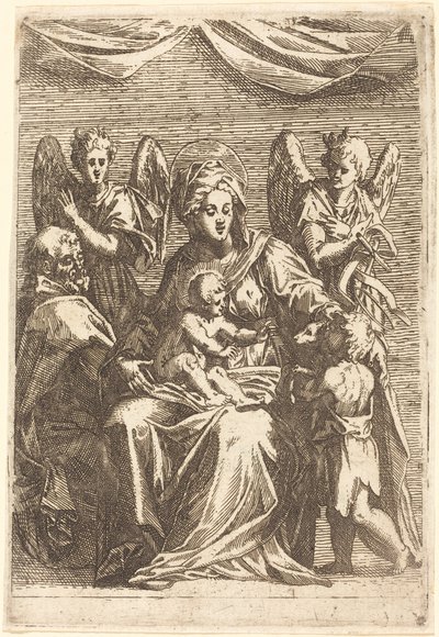 Den heliga familjen med två änglar av Jacques Callot