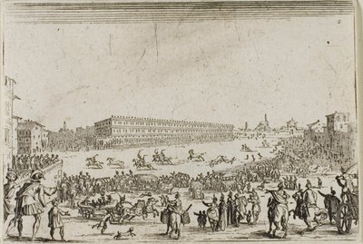 Hästkapplöpningen på Pitti-palatset, i Florens, från The Caprices av Jacques Callot