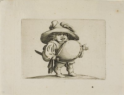 The Large Bellied Man dekorerad med en rad knappar, från Varie Figure Gobbi av Jacques Callot