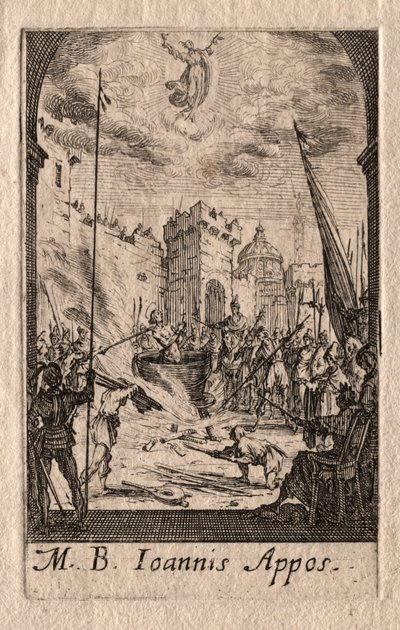 Apostlarnas martyrskap: Evangelisten Johannes. av Jacques Callot