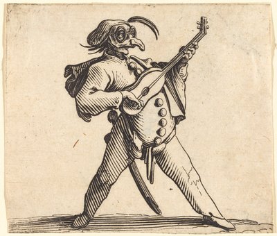 Den maskerade komikern som spelar gitarr av Jacques Callot
