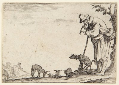 Herde som spelar flöjt av Jacques Callot