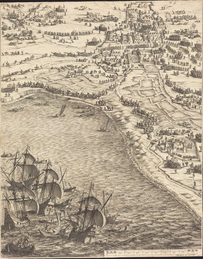 Belägringen av La Rochelle [skylt 12 av 16; uppsättningen omfattar 1952.8.97-112] av Jacques Callot