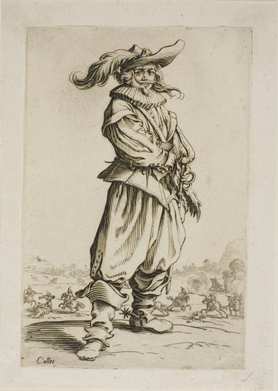 Soldaten med en plymerad hatt, tallrik tre från La Noblesse av Jacques Callot