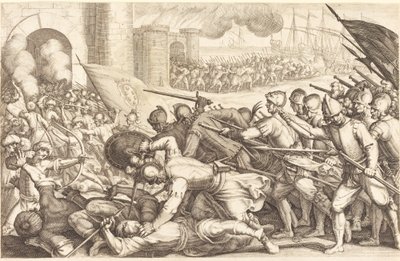 Trupperna som tvingar fram porten till en stad av Jacques Callot