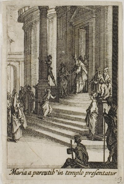 Jungfru Maria presenterad i templet, ur Jungfru Marias liv av Jacques Callot