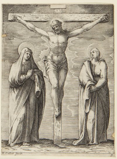 Jungfrun och Sankt Johannes vid korsets fot av Jacques Callot