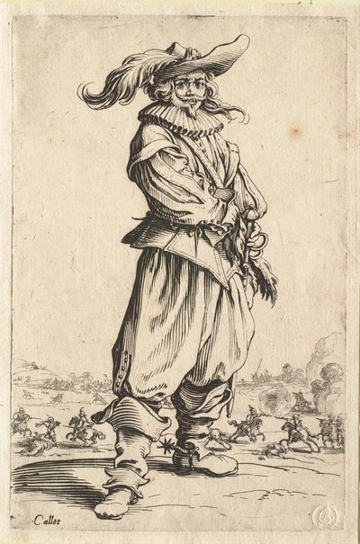 Krigaren med hatten prydd med en stor fjäder av Jacques Callot