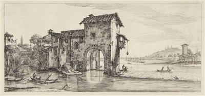 Vattenkvarnen, ur serien Paysages Gravées pour Jean de Médicis, Paysages Dessinés à Florence av Jacques Callot
