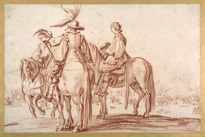 Tre ryttare (röd krita på papper) av Jacques Callot