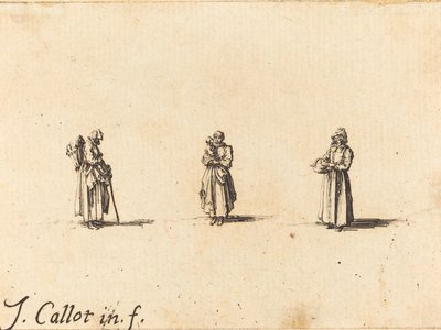 Tre kvinnor, en håller ett barn av Jacques Callot