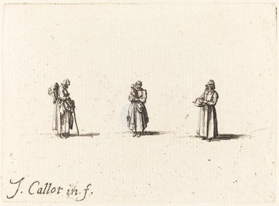 Tre kvinnor, en håller ett barn av Jacques Callot