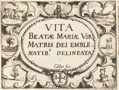 Titelsida för "Jungfruns liv i emblem" av Jacques Callot