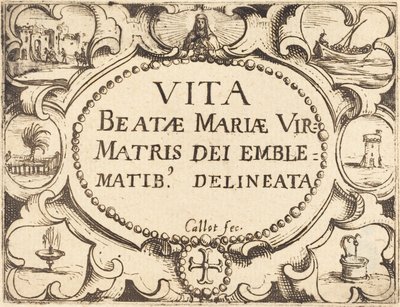 Titelsida för "Jungfruns liv i emblem" av Jacques Callot