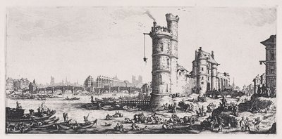 Vy över Pont-Neuf, ur ”De två stora vyerna över Paris” av Jacques Callot