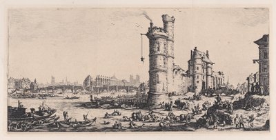 Vy över Pont-Neuf, ur "Les Deux Grandes Vues de Paris" av Jacques Callot