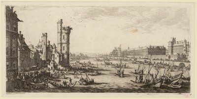 Vy över Louvren och den tidigare Porte de Nesle (IFF 667). av Jacques Callot