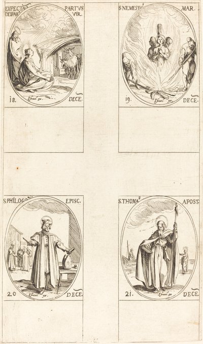Väntar på att Jungfrun ska föda; S:t Nemesius; S:t Philogonius; St Thomas av Jacques Callot