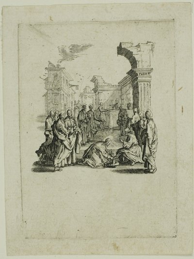 Tvätta fötterna, från Den lilla passionen av Jacques Callot