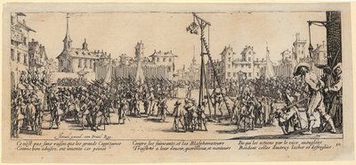 Wippgalgen, blad 10 i serien ”Krigets gråzoner” av Jacques Callot