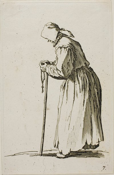 Woman Beggar with a Rosery, tallrik sju från The Beggars av Jacques Callot