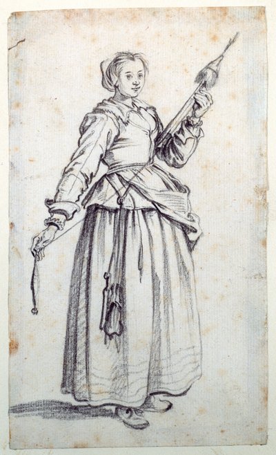 Kvinna med spindel (svart krita på papper) av Jacques Callot